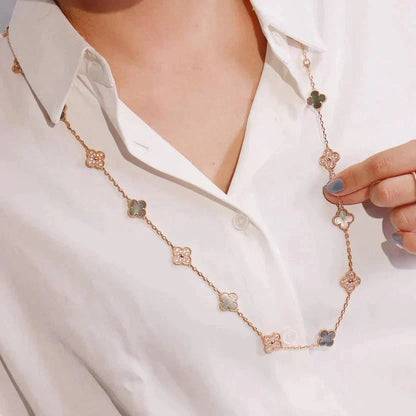 [AuraEcho]CLOVER 20 MOTIFS DARK MOP DIAMOND  NECKLACE