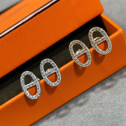 [AuraEcho]HM FULL DIAMOND PIG NOSE STUD EARRINGS