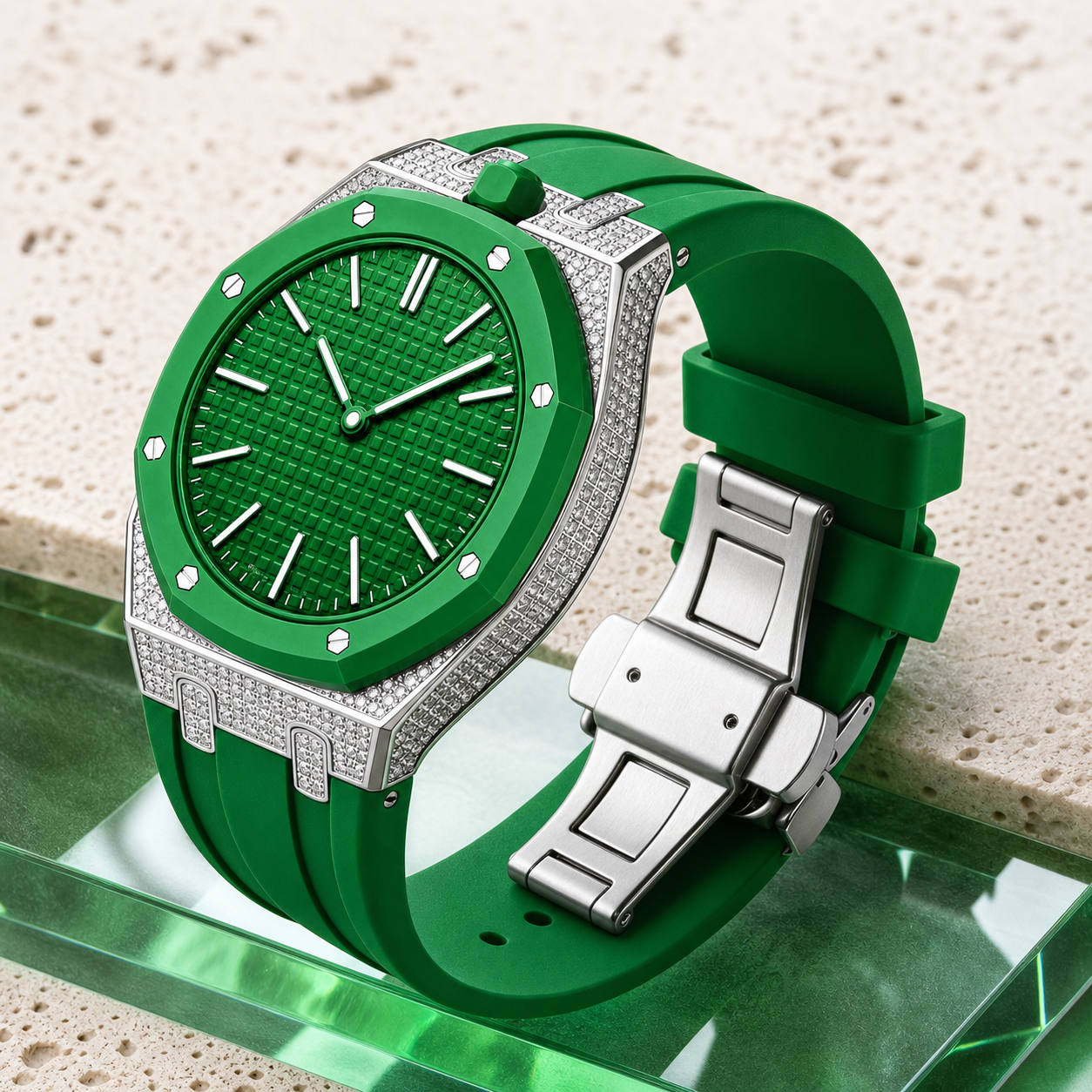 Royal Oak Pop Exclusive Steel Case With Diamond(Moissanite) & Silicone Strap