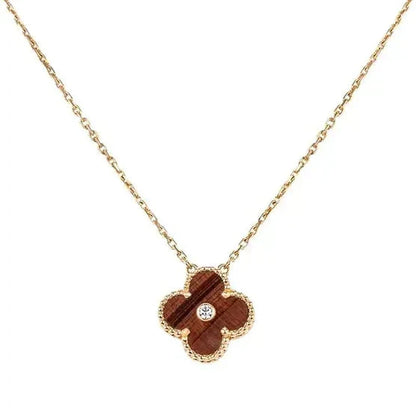 [AuraEcho]CLOVER 15MM DIAMOND AND YELLOW TIGER'S EYE AGATE necklace