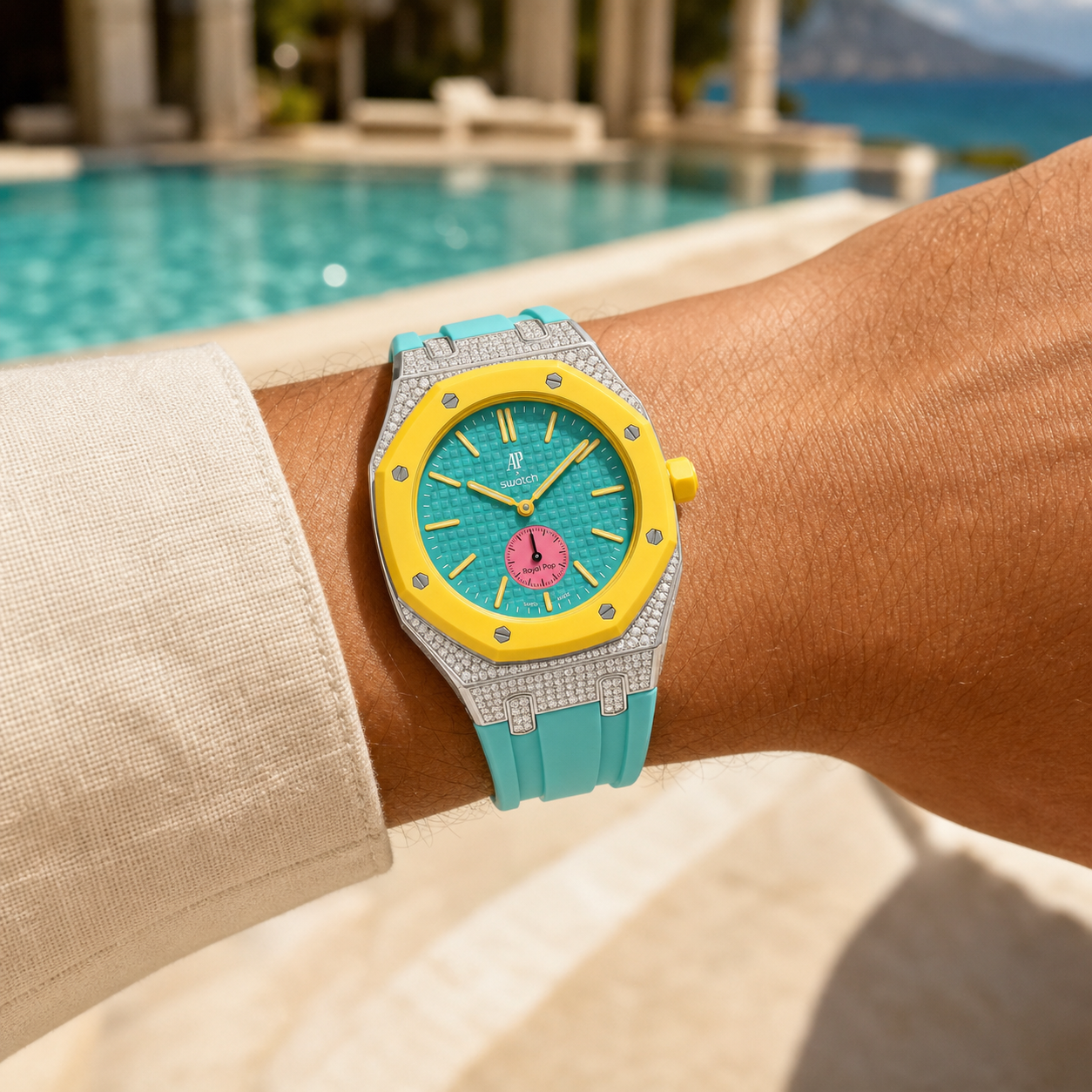 Royal Oak Pop Exclusive Steel Case With Diamond(Moissanite) & Silicone Strap
