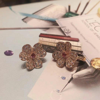 [AuraEcho]FRIVOLE PINK GOLD FLOWER DIAMOND EARRINGS