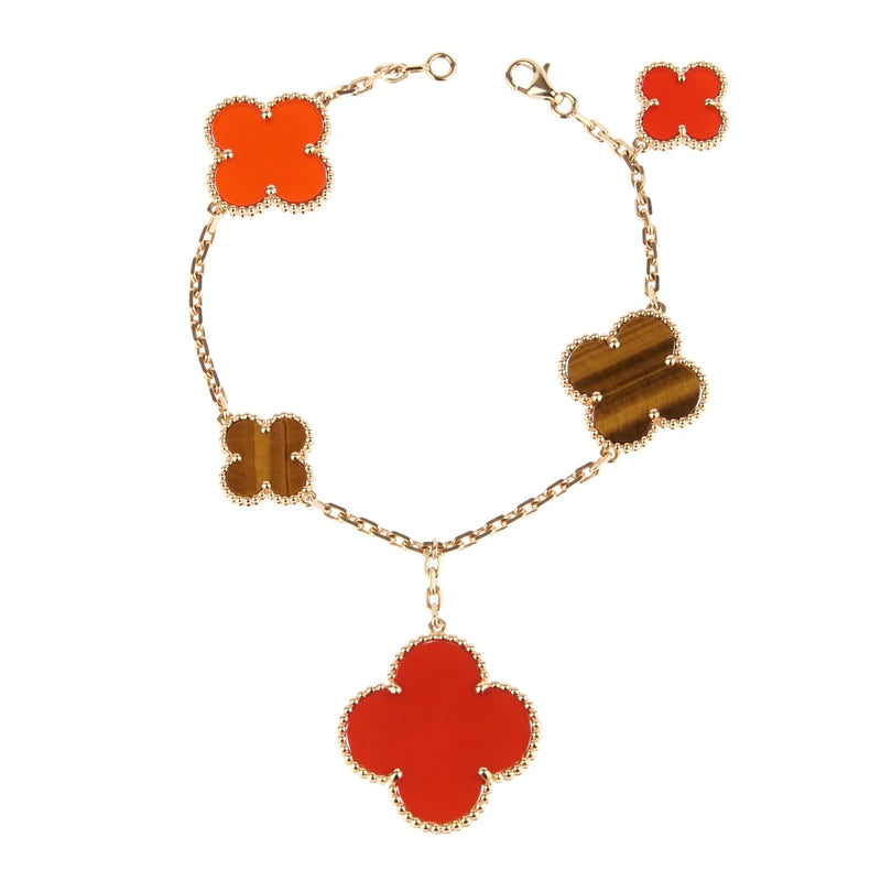 [AuraEcho]CLOVER BRACELET 5 MOTIFS CARNELIAN TIGER EYE