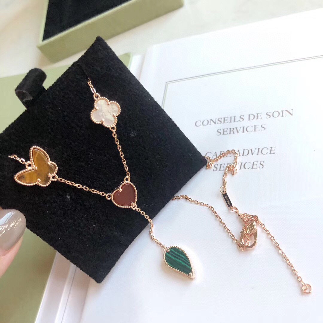 [AuraEcho]LUCKY SPRING 4 MOTIFS ROSE GOLD NECKLACE